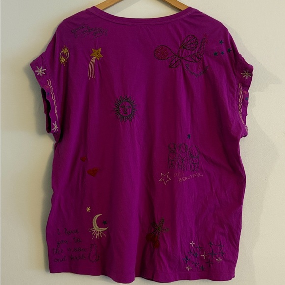 Johnny Was Kai Relaxed Short Sleeve Boxy Tee Shirt Magenta Size XL Women’s - Picture 3 of 13